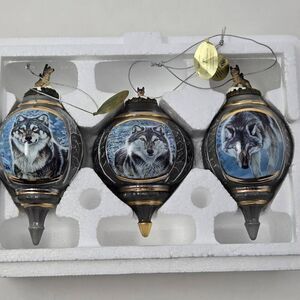 BRADFORD EDITIONS VOICES OF THE WILDERNESS SET 5 3 X WOLF 3D CHRISTMAS ORNAMENT